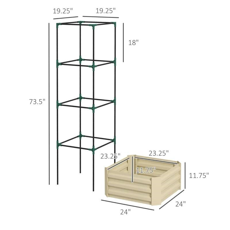 Galvanized Beige Open Bottom Raised Tomato Trellis Cage Garden Planter Box