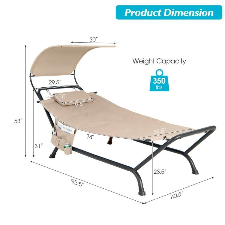 Tan Hammock Style Chaise Lounge Chair with Canopy Storage Bag