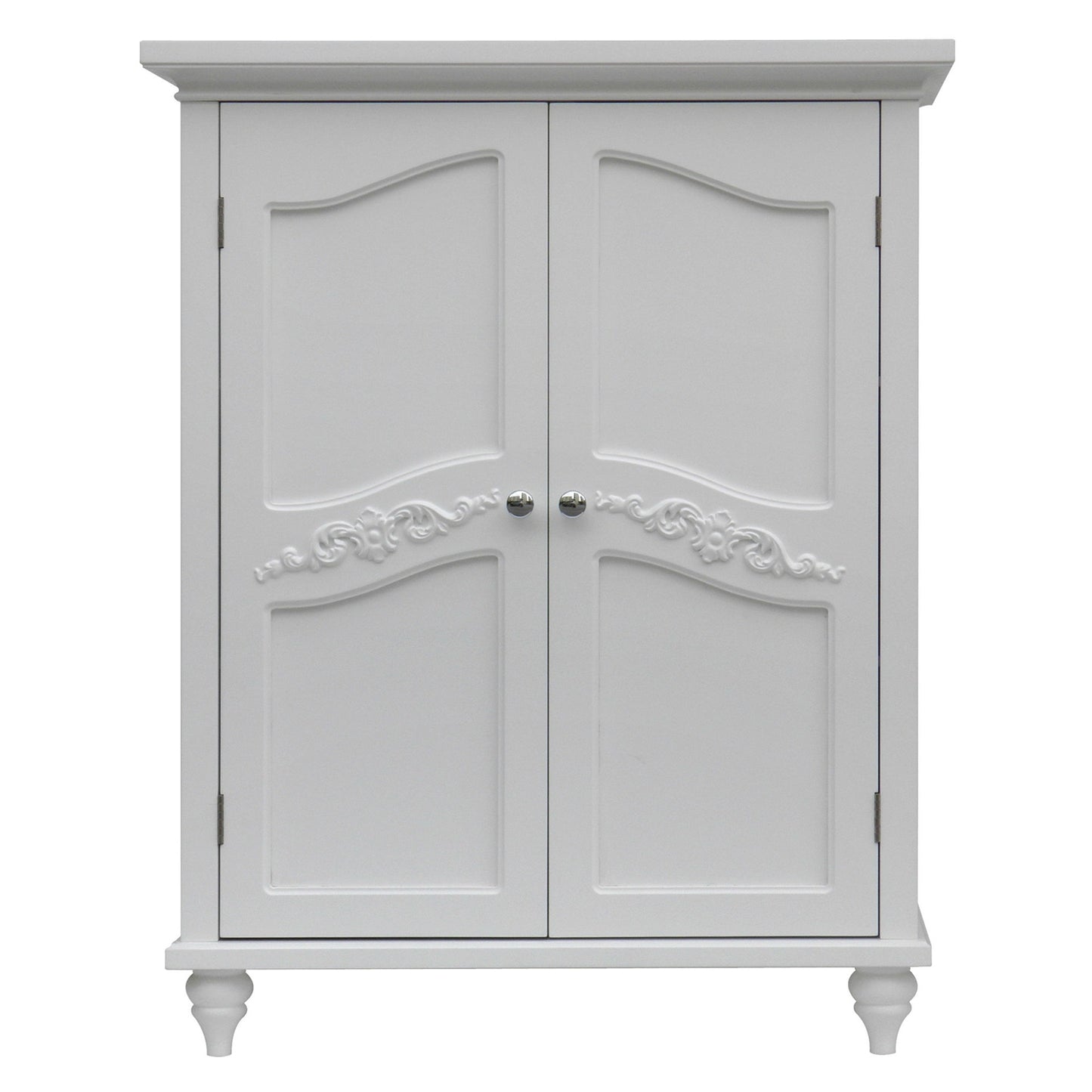Bathroom Linen Storage Floor Cabinet with 2-Doors in Traditional White Wood Finish