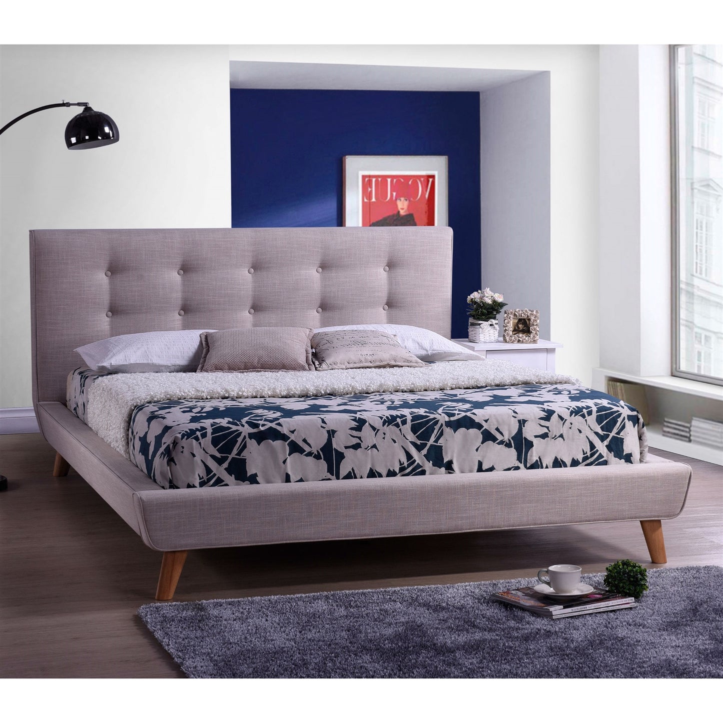Queen size Modern Beige Linen Upholstered Platform