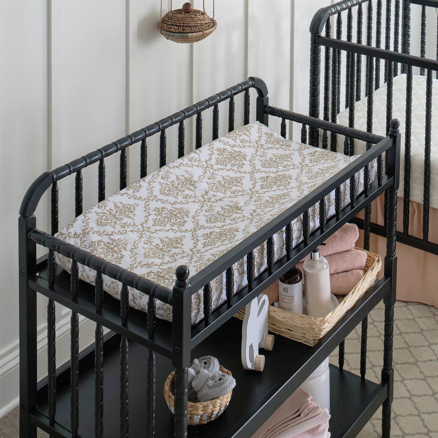 Black Wood Changing Table with 1-inch Waterproof Changing Pad