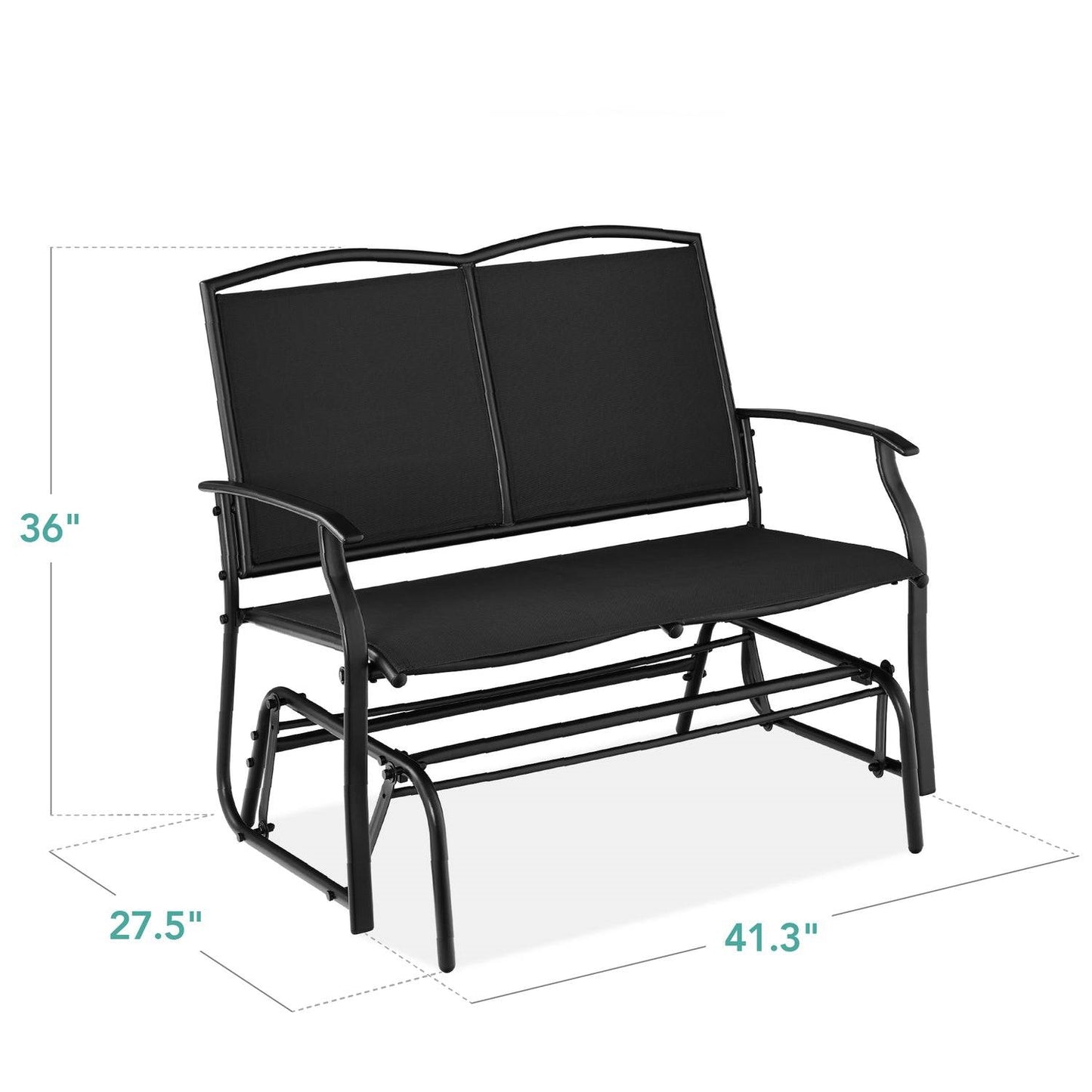 2 Seater Mesh Patio Loveseat Swing Glider Rocker with Armrests in Black