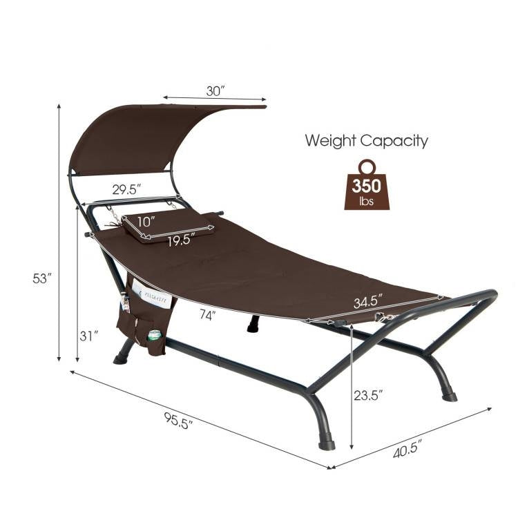 Java Covered Polyester Chaise Canopy Hammock Stand Lounge Chair, Pillow, Storage Bag