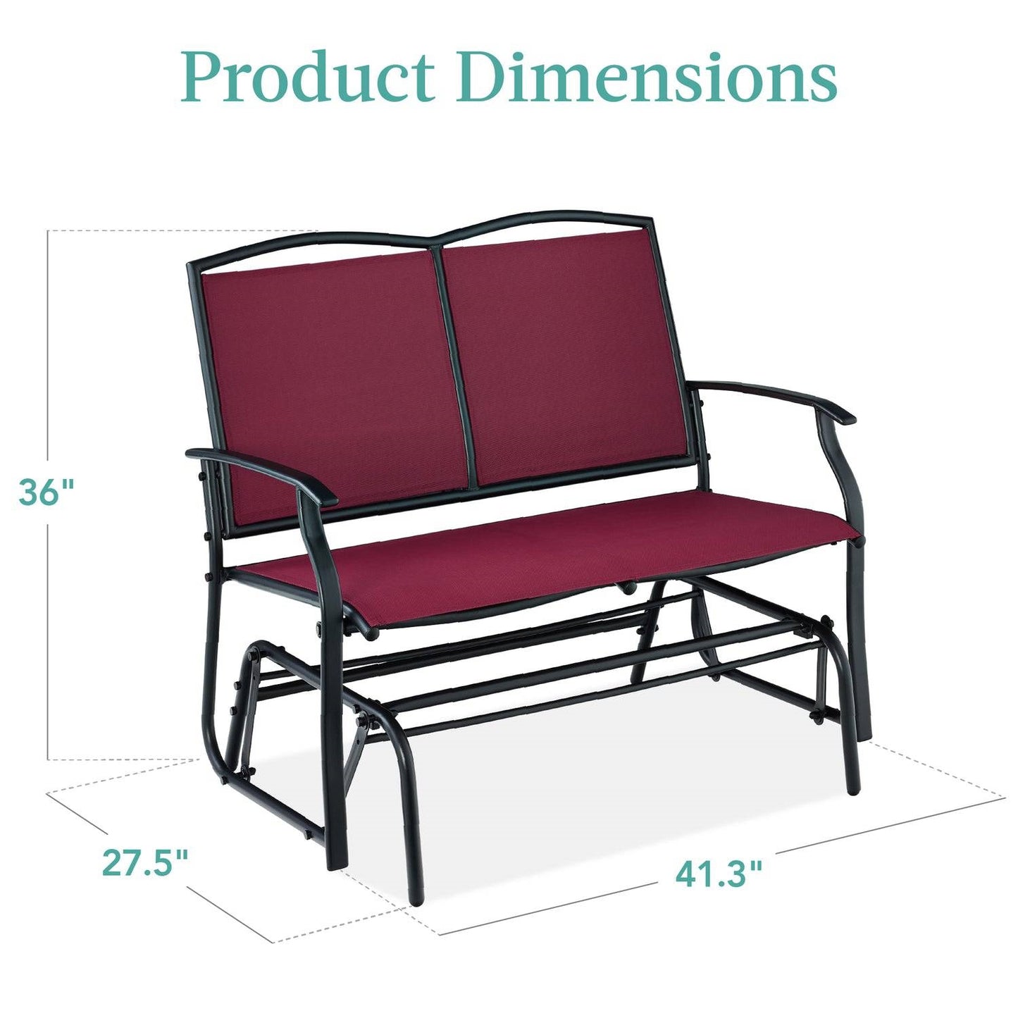 2 Seater Mesh Patio Loveseat Swing Glider Rocker with Armrests in Burgundy