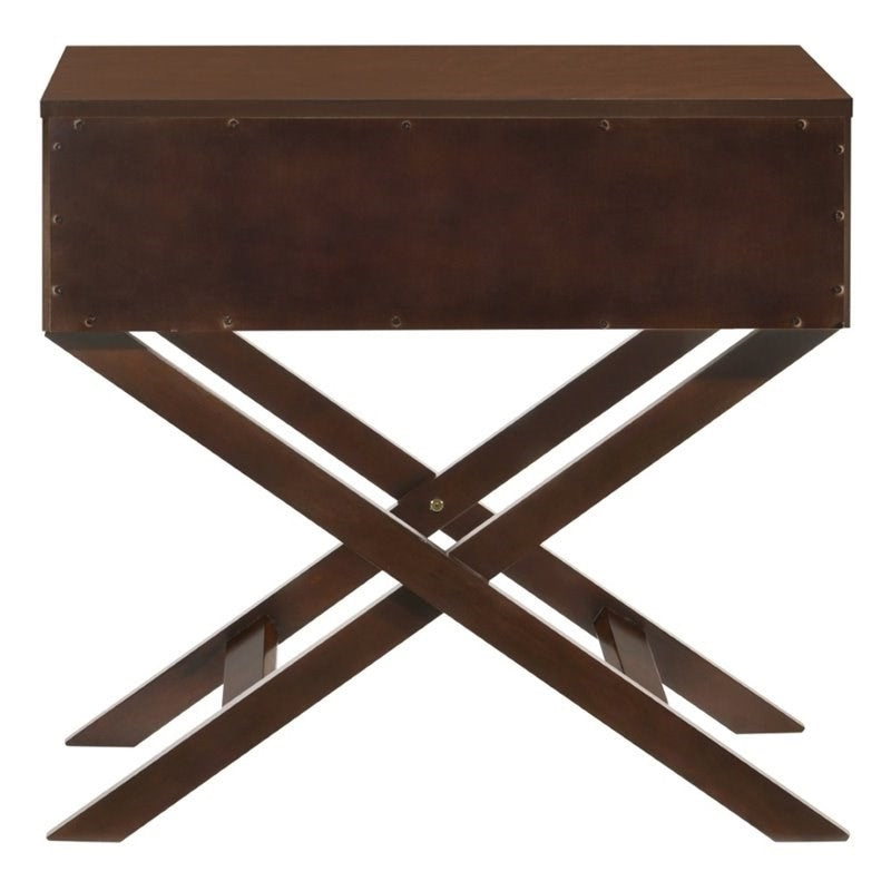 Cappuccino Brown Wood 1-Textured Drawer End Table Nightstand with X Legs