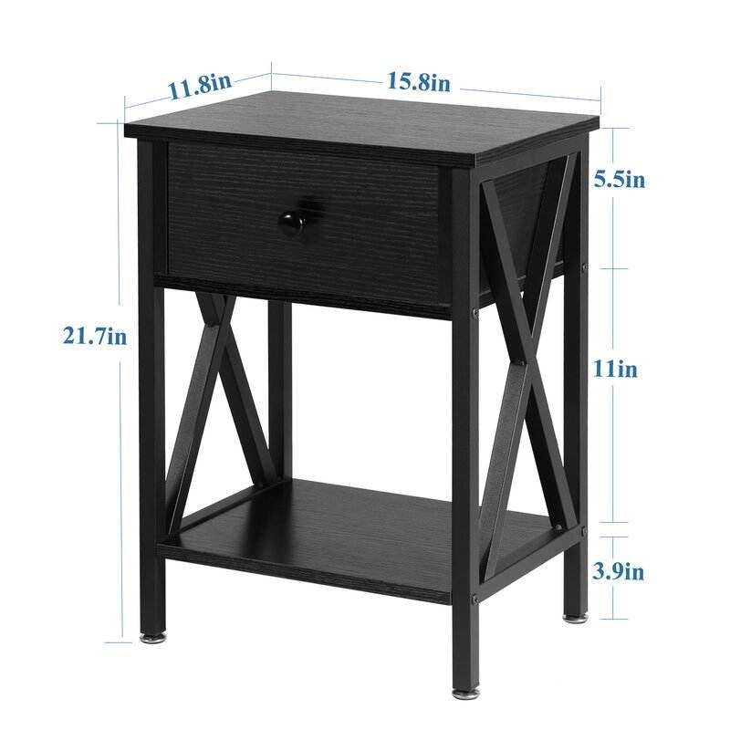 Rustic 1 Drawer Black Nightstand - Set of 2