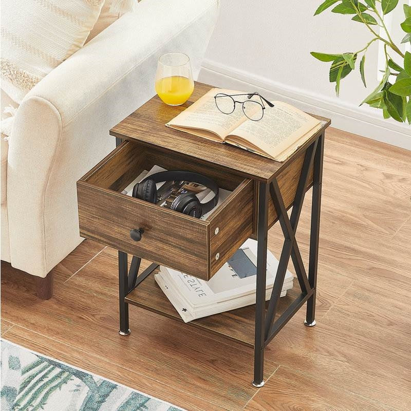 Rustic 1 Drawer Brown Nightstand - Set of 2