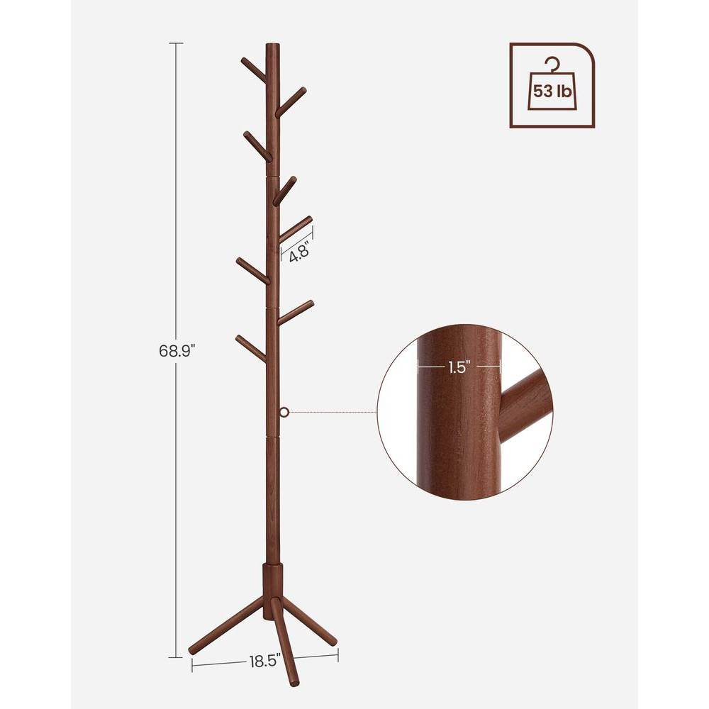 Sturdy Solid Wood Coat Rack in White Finish with 8 Hooks