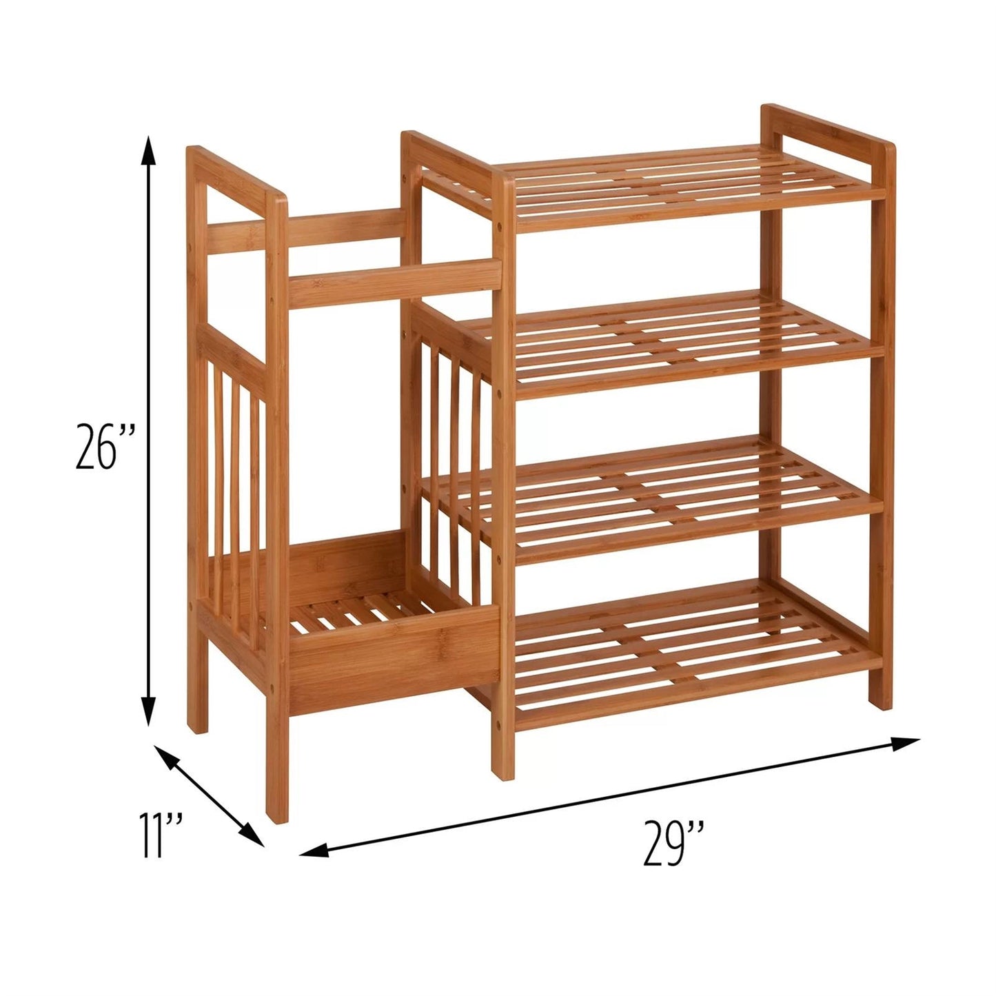 2-in-1 Entryway 4-Shelf Bamboo Shoe Rack and Umbrella Holder