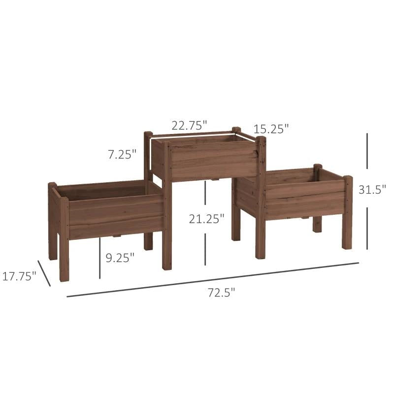 FarmHouse 3 Wooden Elevated Planter Raised Garden Beds in Brown