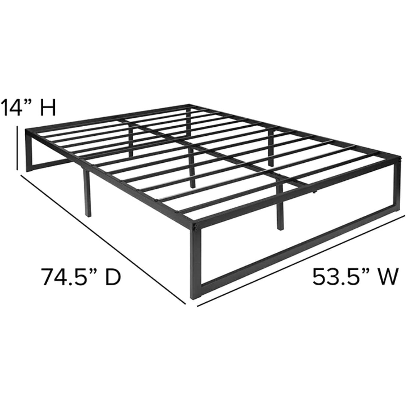 Full Size 14 Inch Black Metal Steel Slat Platform Bed