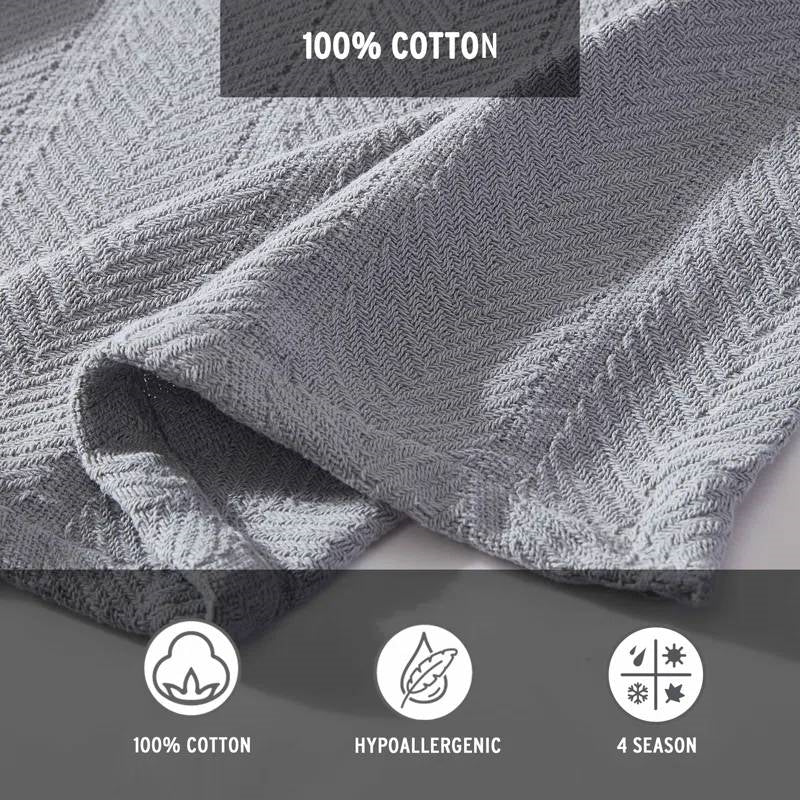 Full/Queen Cozy Lightweight Grey 100-Percent Cotton Blanket - Machine Washable