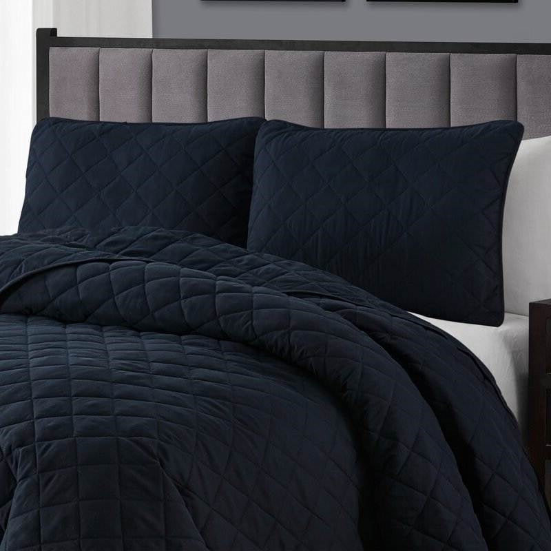 Full/Queen, Navy FarmHouse Microfiber Diamond Quilt Set