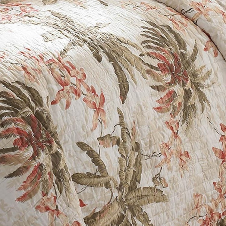 Full / Queen Size Cotton Coastal Palm Tree 3 Piece Polyester Reversible Quilt Set