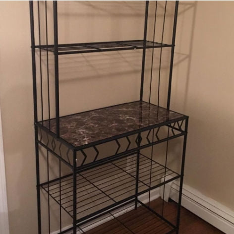 Kitchen Bakers Rack in Black Metal with Marble Top