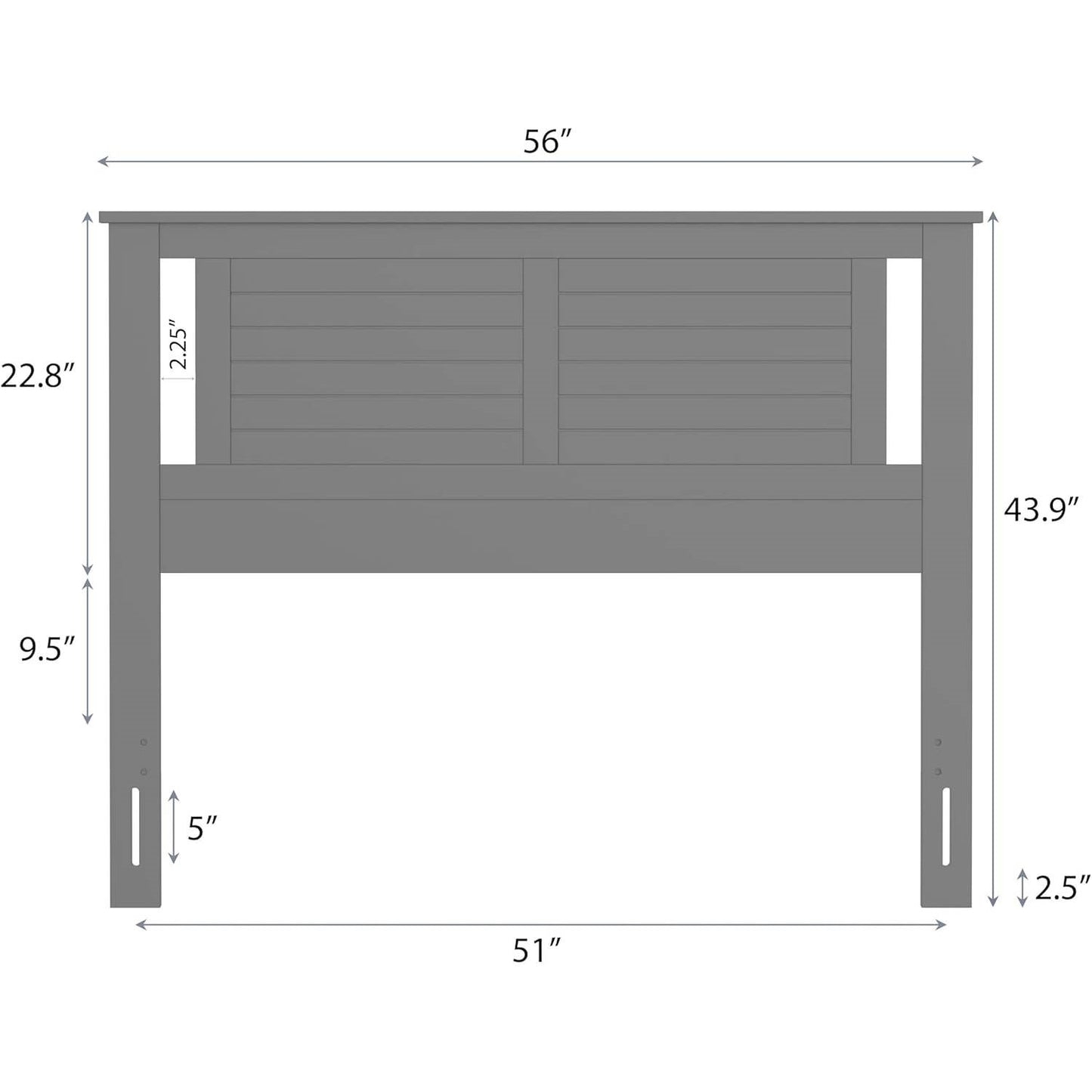 Full Size Coastal White Poplar Horizontal Slat Panel Headboard