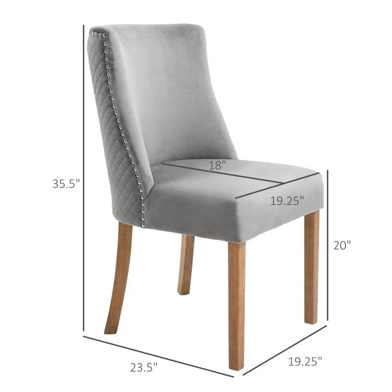 Set of 2 Modern High Back Nail heads Diamond Stitches Upholstered Dining Chairs, Grey