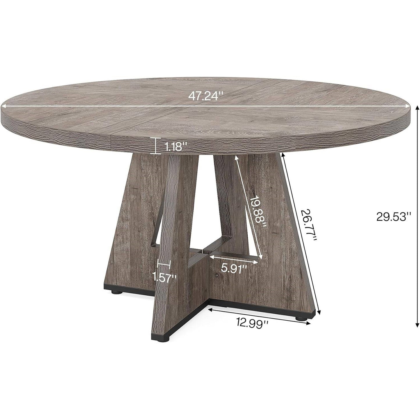Farmhouse Retro Grey Round 47-in Wooden Kitchen Table