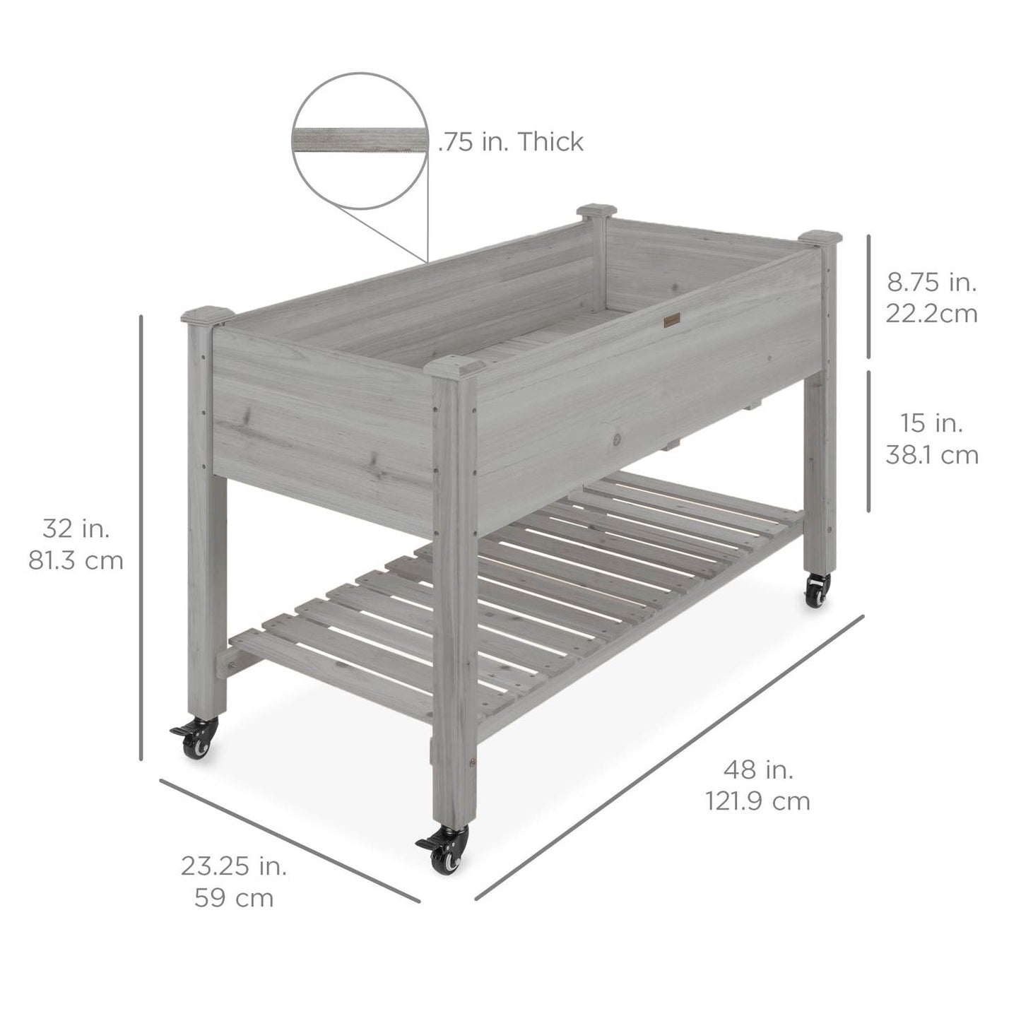 Grey Locking Wheels Raised Mobile Garden Elevated Wood Planter