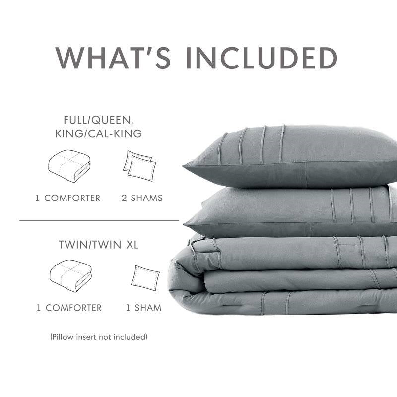 Twin/Twin XL Microfiber Pleated Soft Washed Comforter Set Blue/Gray