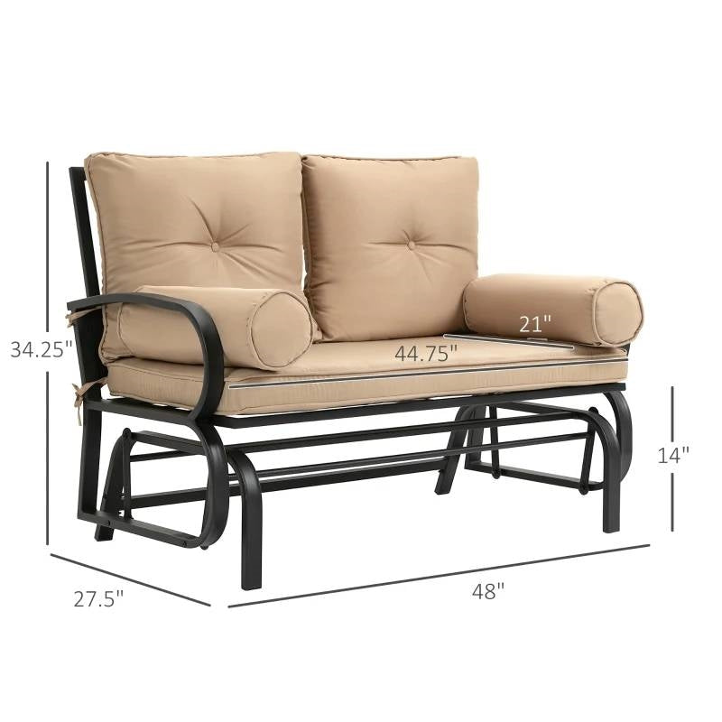 Thick Padded Tan Loveseat Patio Outdoor Rocking Glider