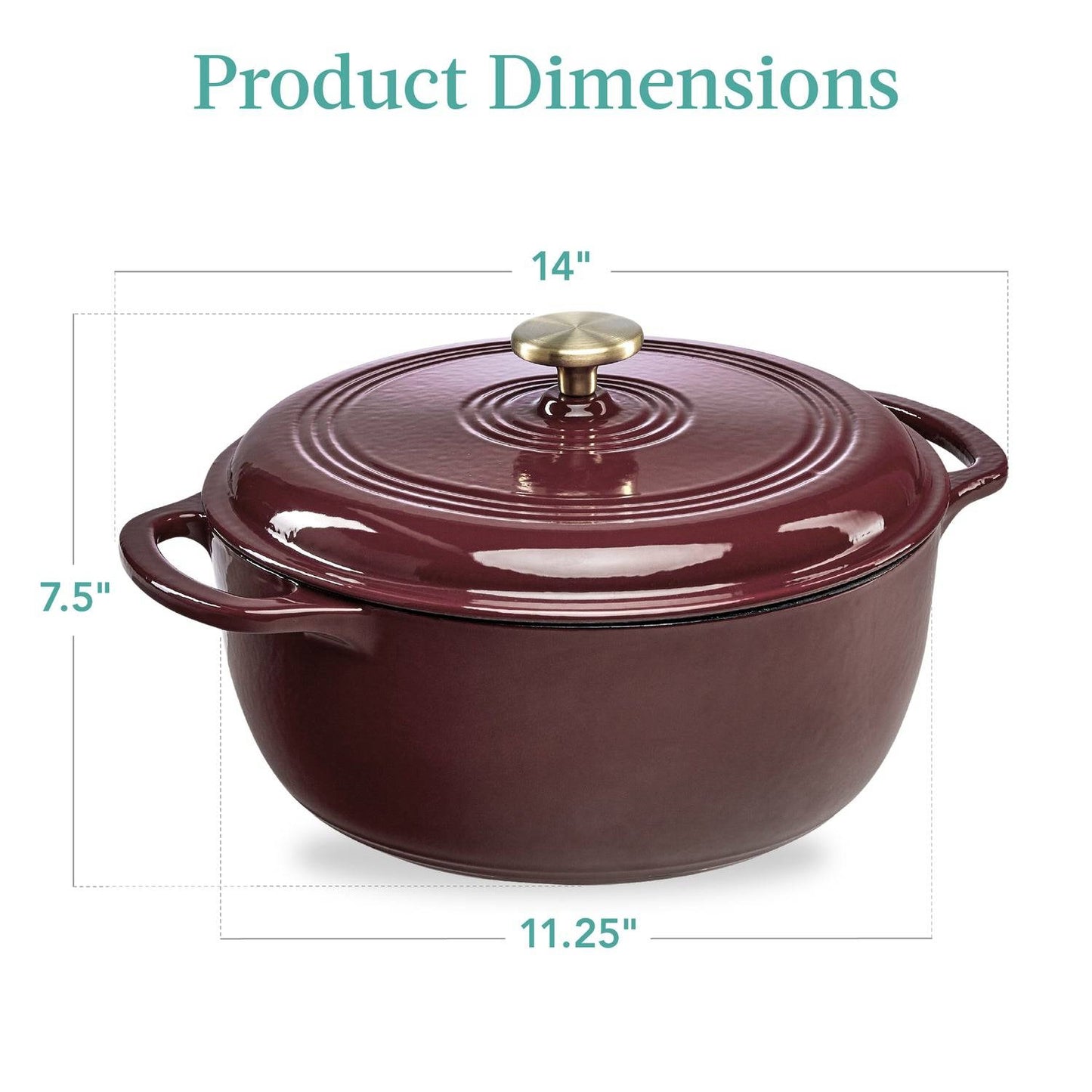6 Quart Large Maroon Enamel Cast-Iron Dutch Oven Kitchen Cookware