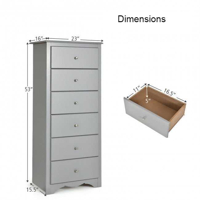 Modern Grey 6 Drawer Tall Wood Dresser Chest | FastFurnishings