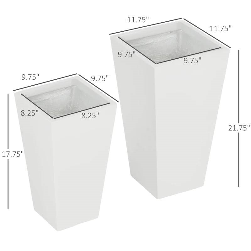 Set of 2 Modern Outdoor Flower Pot Planter Set in White