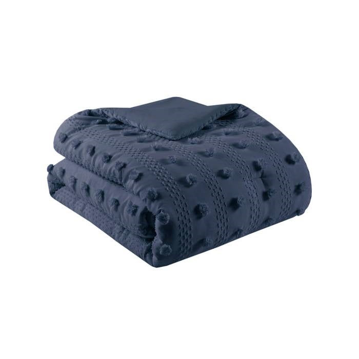 Twin/Twin XL 2 Piece Jacquard Pompom Microfiber Hypoallergenic Comforter Set, Navy