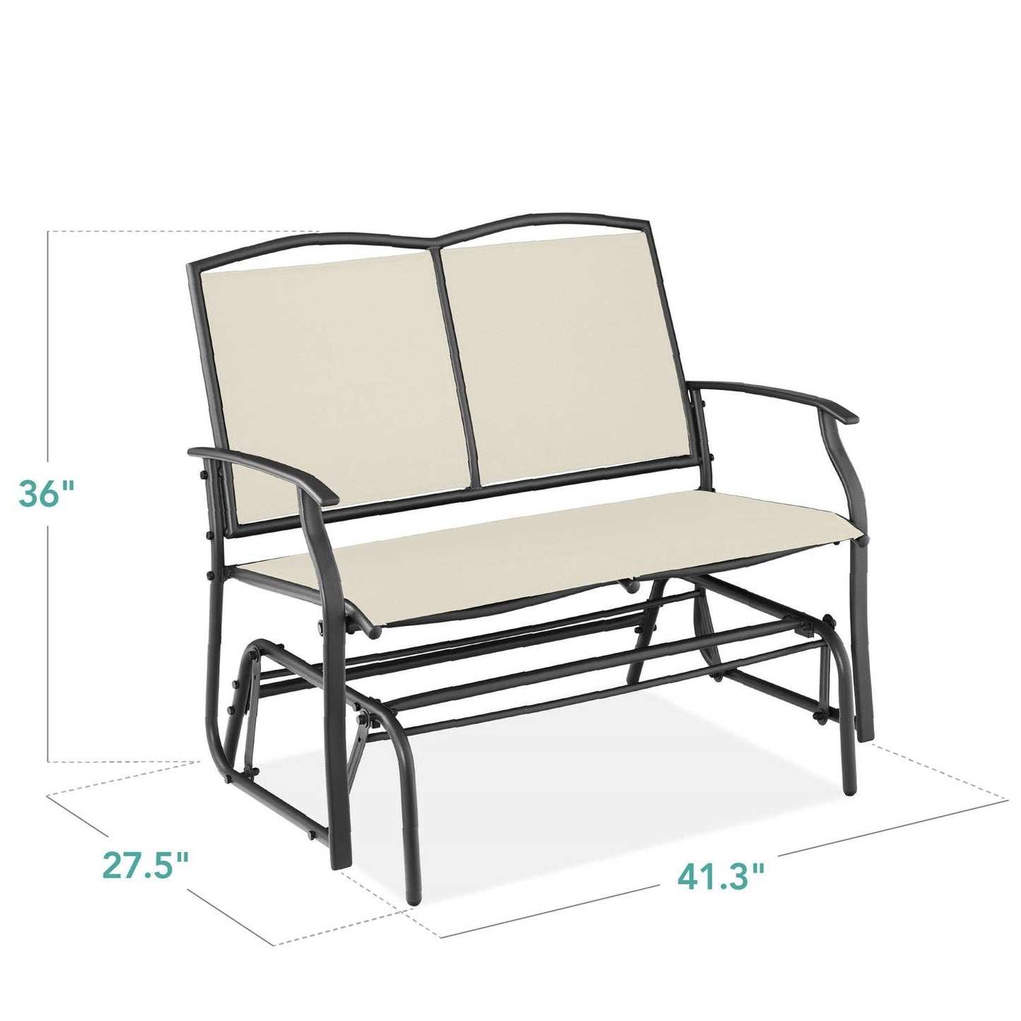 2 Seater Mesh Patio Loveseat Swing Glider Rocker with Armrests in Off White