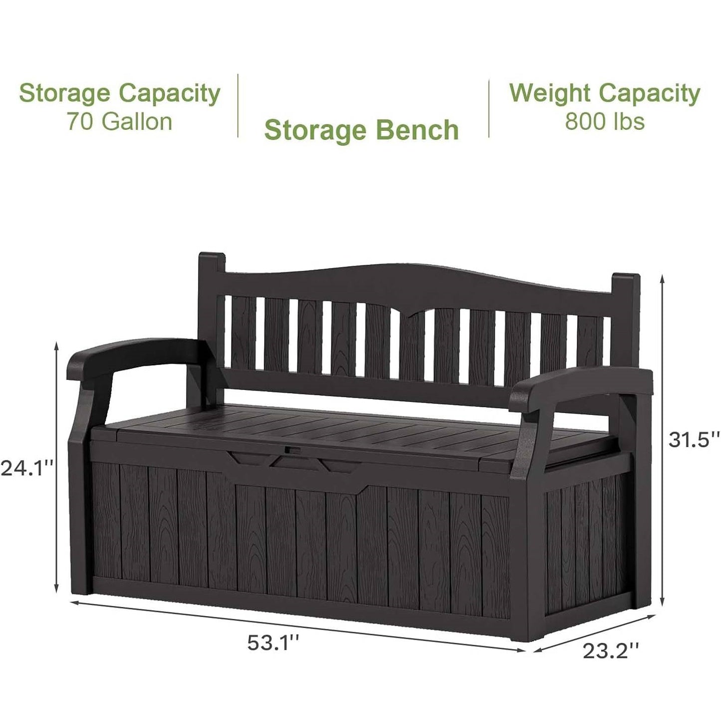 Black Durable Resin 70 gL Outdoor Storage Bench Patio Deck