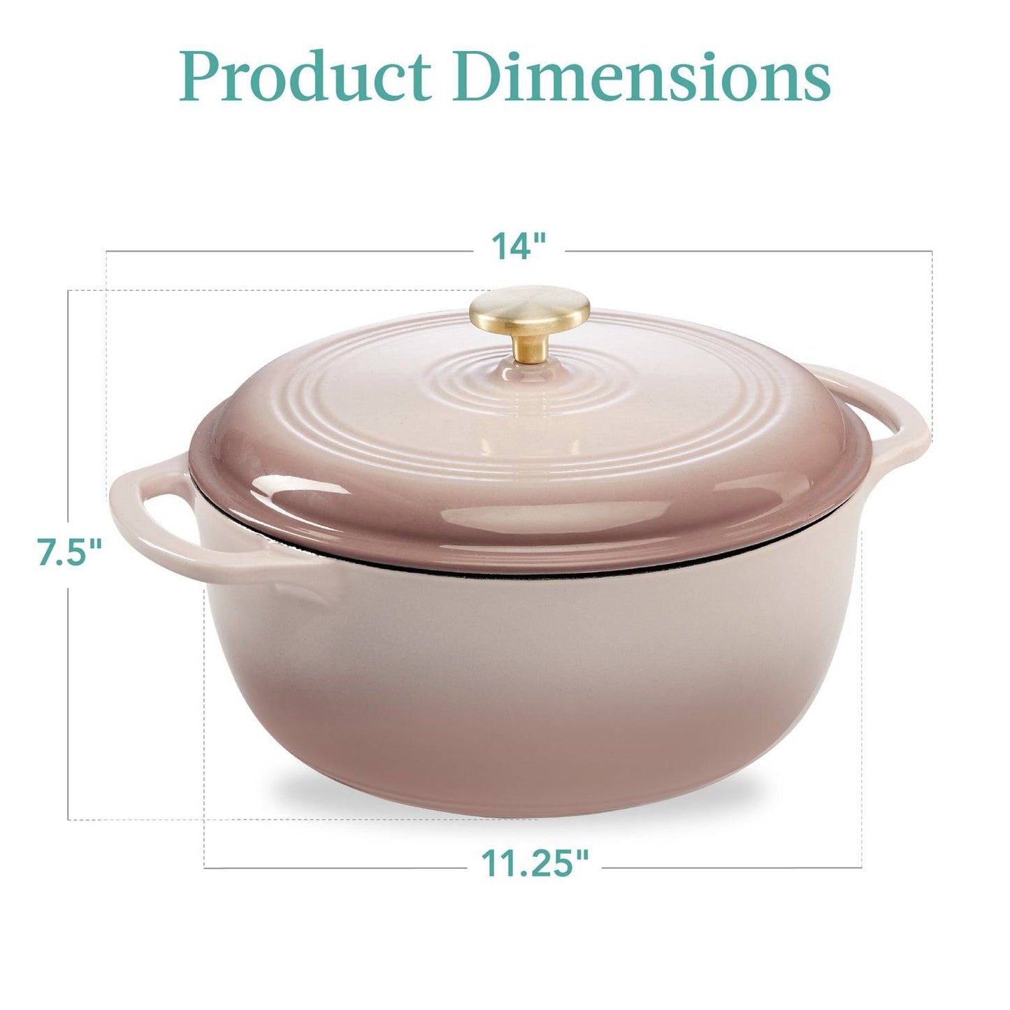 6 Quart Large Pink Enamel Cast-Iron Dutch Oven Kitchen Cookware