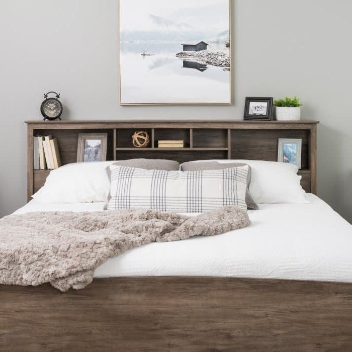 King size Bookcase Headboard in Drifted Gray Finish