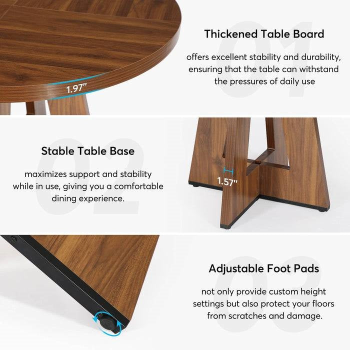 Farmhouse Retro Brown Round 47-in Wooden Kitchen Table