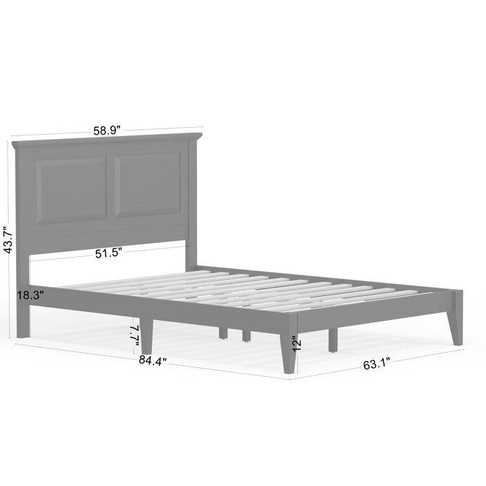 Queen Size Retro Solid Oak Wooden Platform Bed in Black