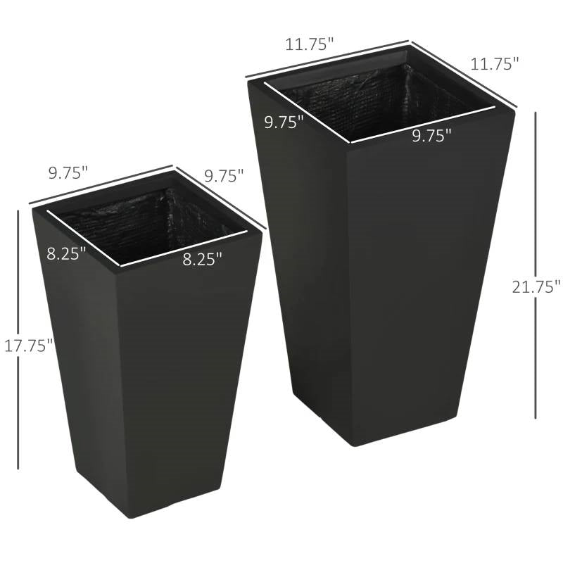 Set of 2 Modern Outdoor Flower Pot Planter Set in Black