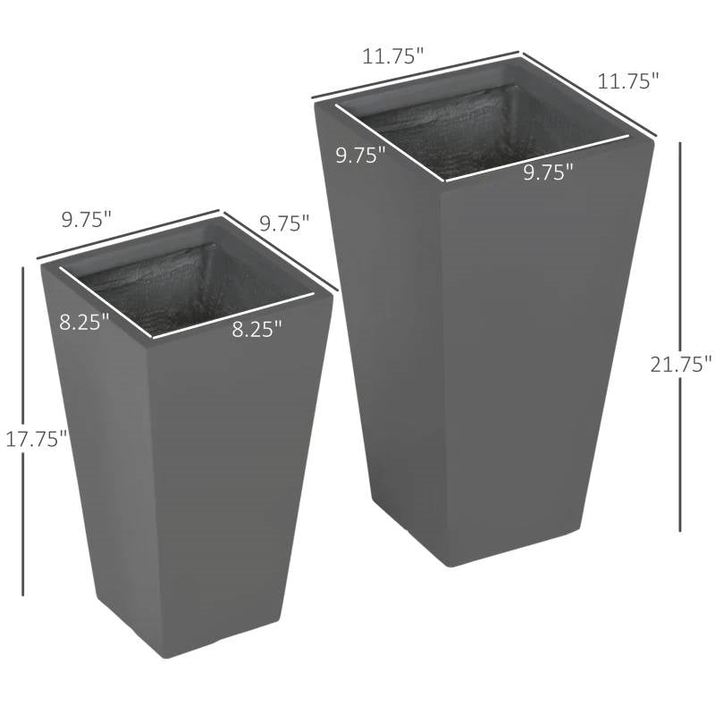 Set of 2 Modern Outdoor Flower Pot Planter Set in Grey