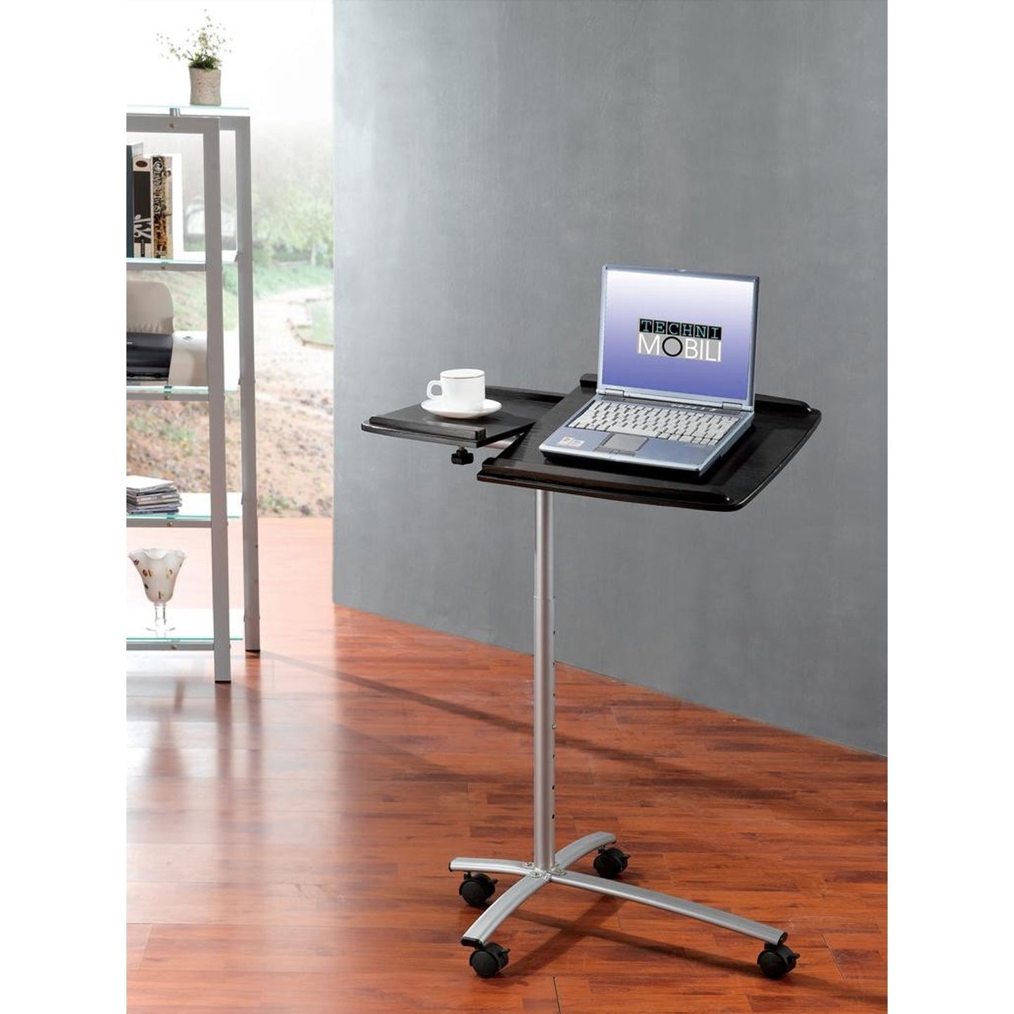 Adjustable Laptop Computer Cart Desk Stand in Steel with Graphite Top
