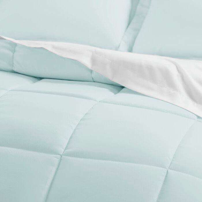 Twin XL Size Microfiber Baffle-Box 6-Piece Reversible Bed In A Bag in Aqua