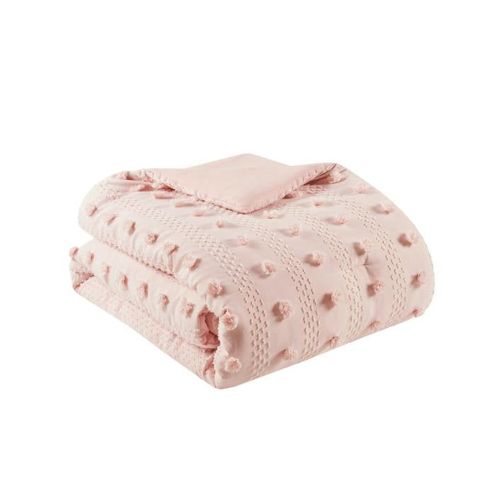 Twin/Twin XL 2 Piece Jacquard Pompom Microfiber Hypoallergenic Comforter Set, Pink