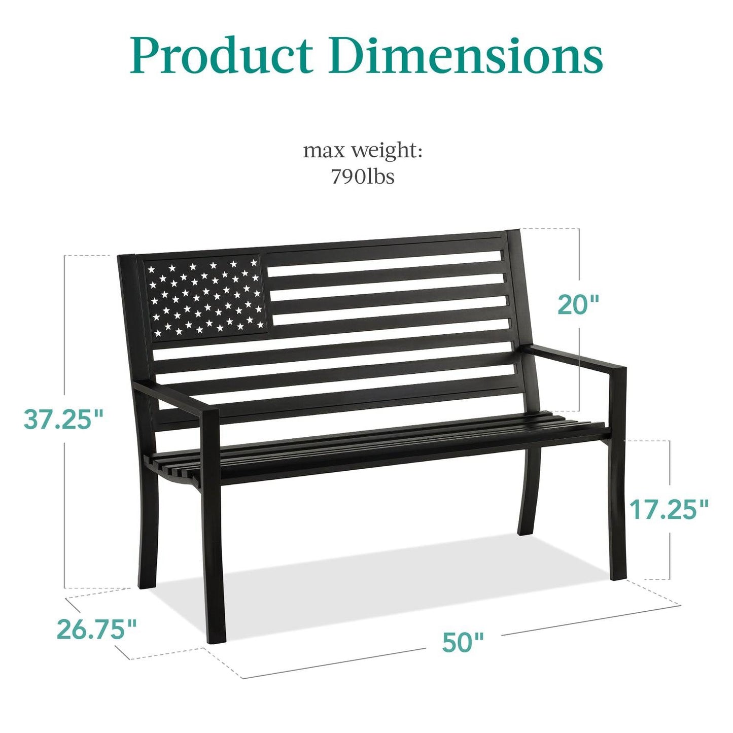 2 Person Patriotic USA Indoor/Outdoor Steel Bench w/ American Flag Backrest
