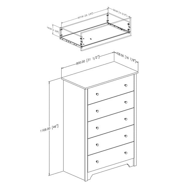 Dark Brown Chocolate Woof Finish 5-Drawer Bedroom Chest of Drawers with Metal Knobs
