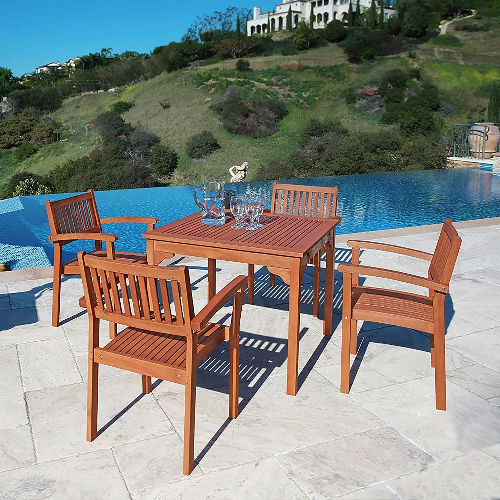 Square 35-inch Outdoor Wooden Patio Dining Table with 2-inch Diameter Umbrella Hole