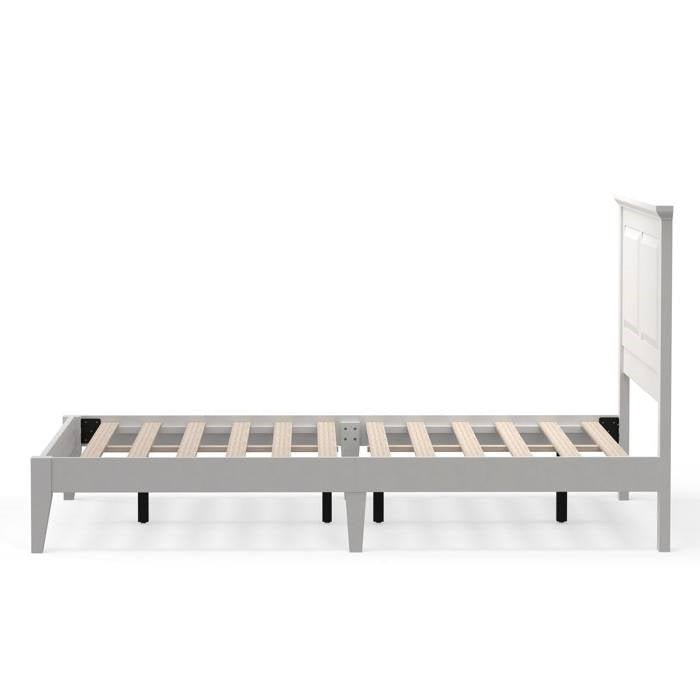 Full Size Retro Solid Oak Wooden Platform Bed in White