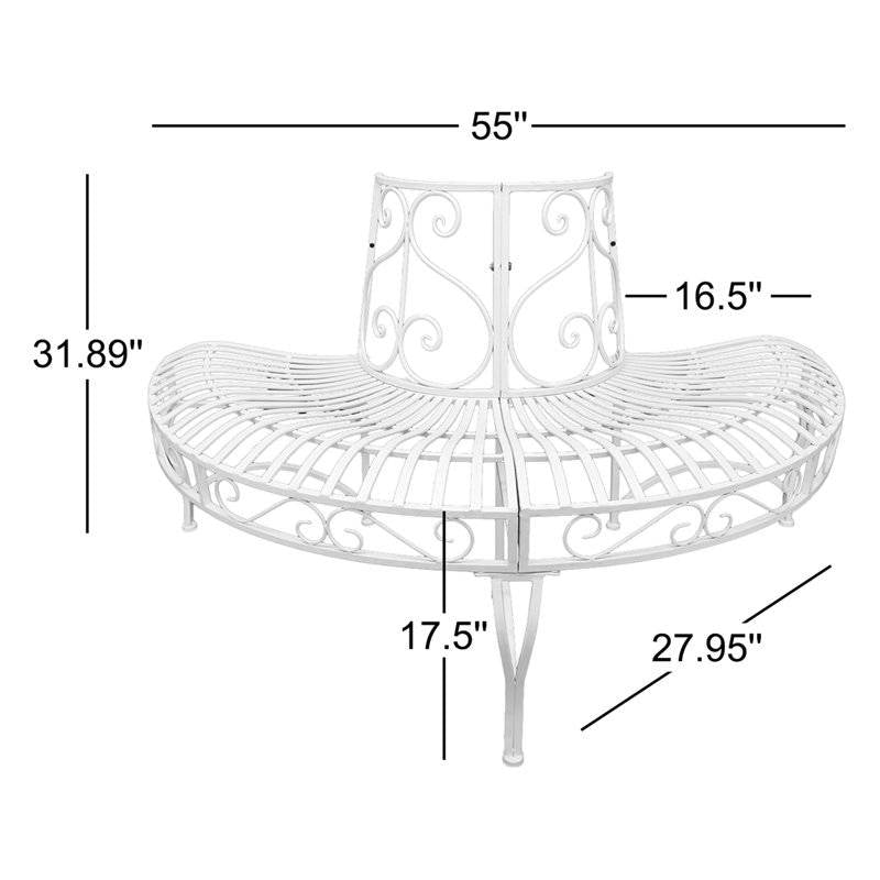 White Semi-Circle Outdoor Powder Coated Aluminum Tree Bench Wrap