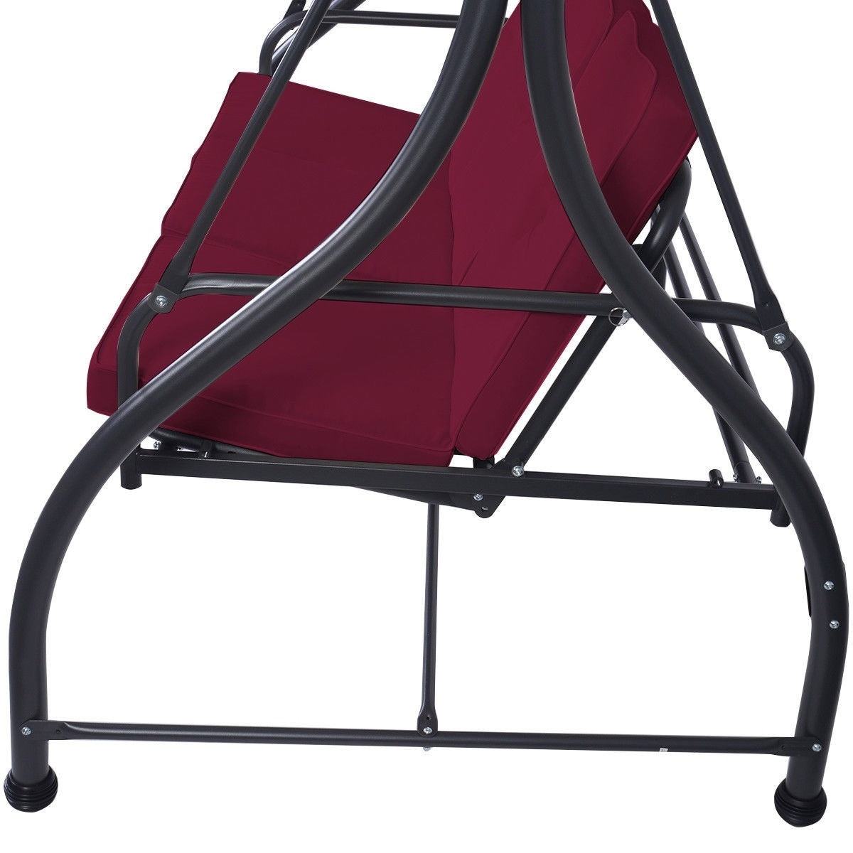 Wine Adjustable 3 Seat Cushioned Porch Patio Canopy Swing Chair