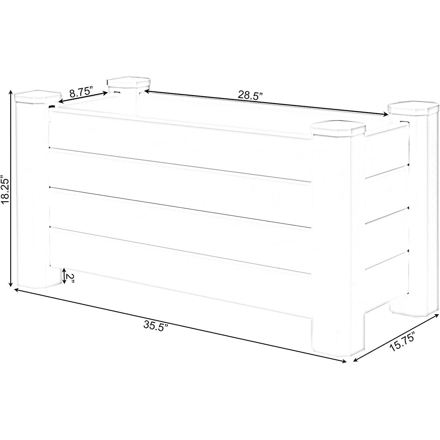 18 Inch White Vinyl Garden Raised Planter Box
