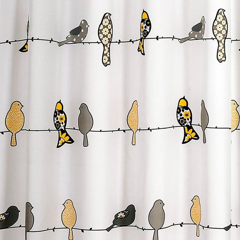 72 inch Height Polyester Yellow Grey Birds Shower Curtain
