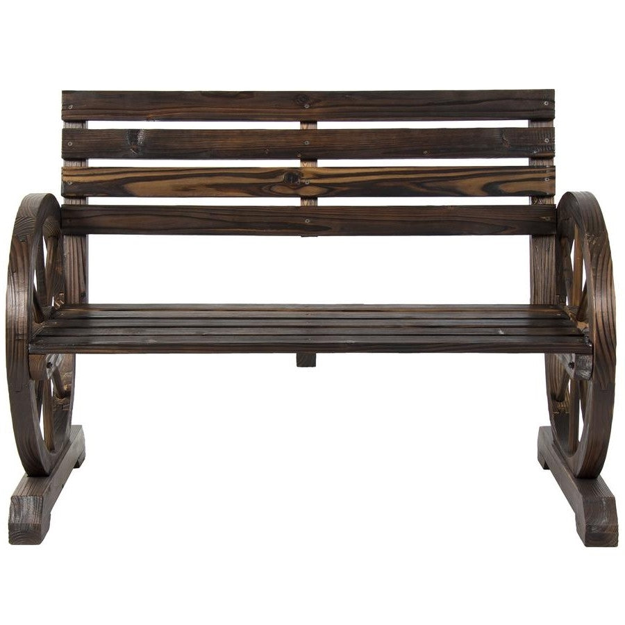 2 Person Farm Home Wagon Wheel Wooden Bench