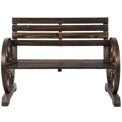 2 Person Farm Home Wagon Wheel Wooden Bench